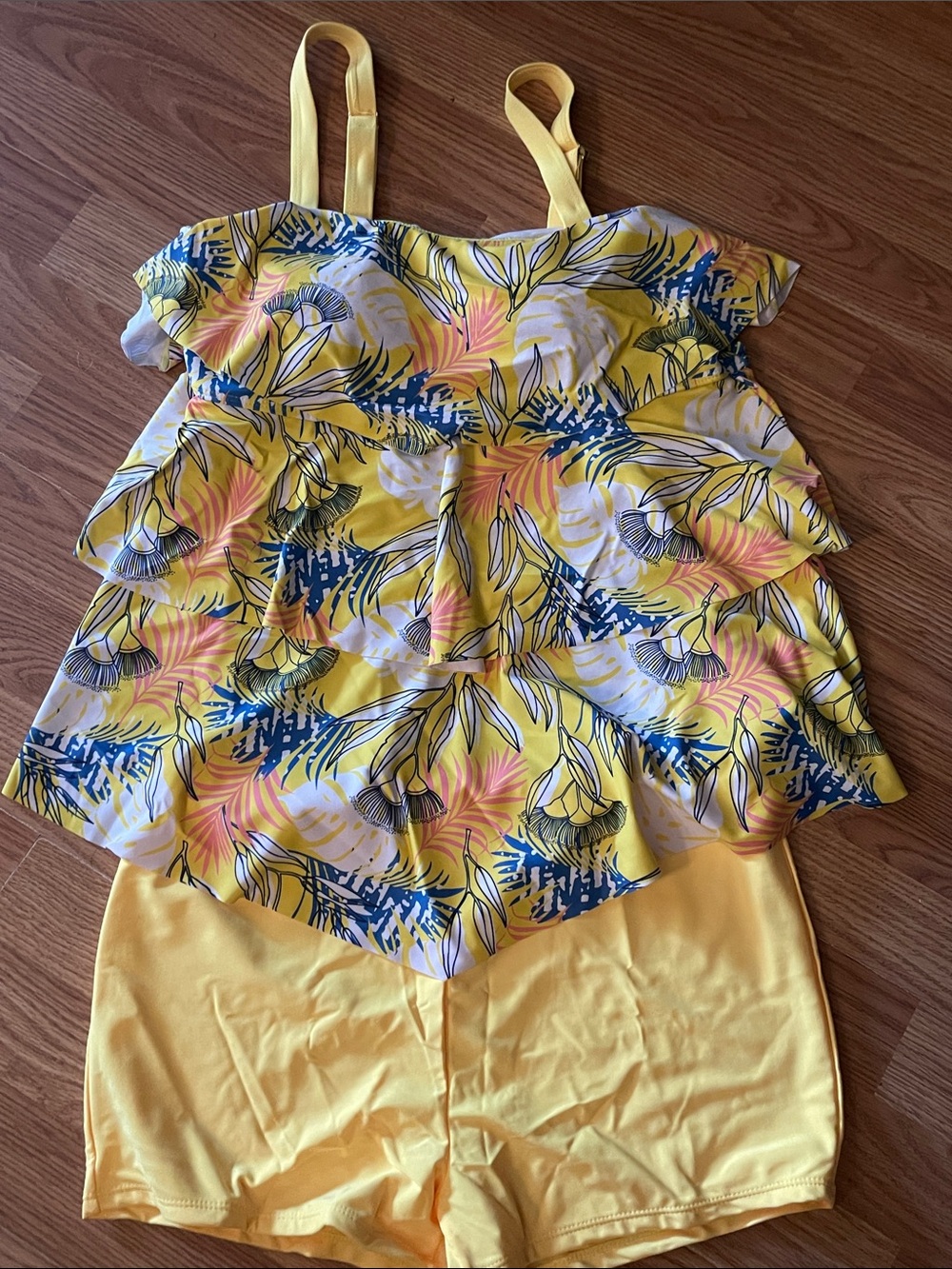 Yellow Tropical Ruffle Swim Coverup Romper